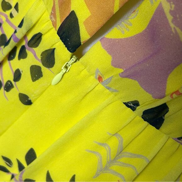 Saloni Pippa Silk Midi Dress Georgette Jungle Yellow Ruffle Citrus Floral NWT 6 - Picture 11 of 16